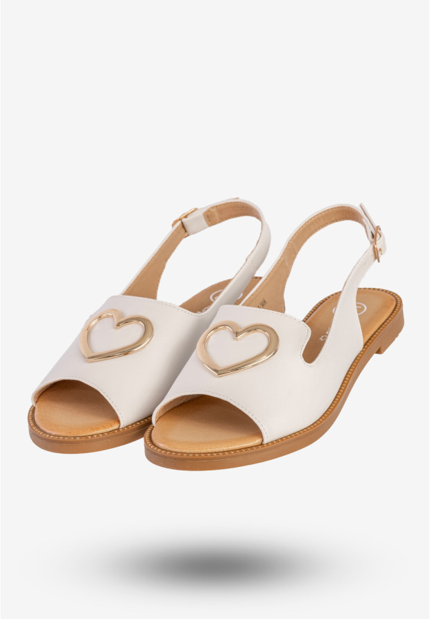 Sandały Damskie Ekoskóra Buty Z Sercem Płaski Obcas Białe Filippo DS6926/25WH