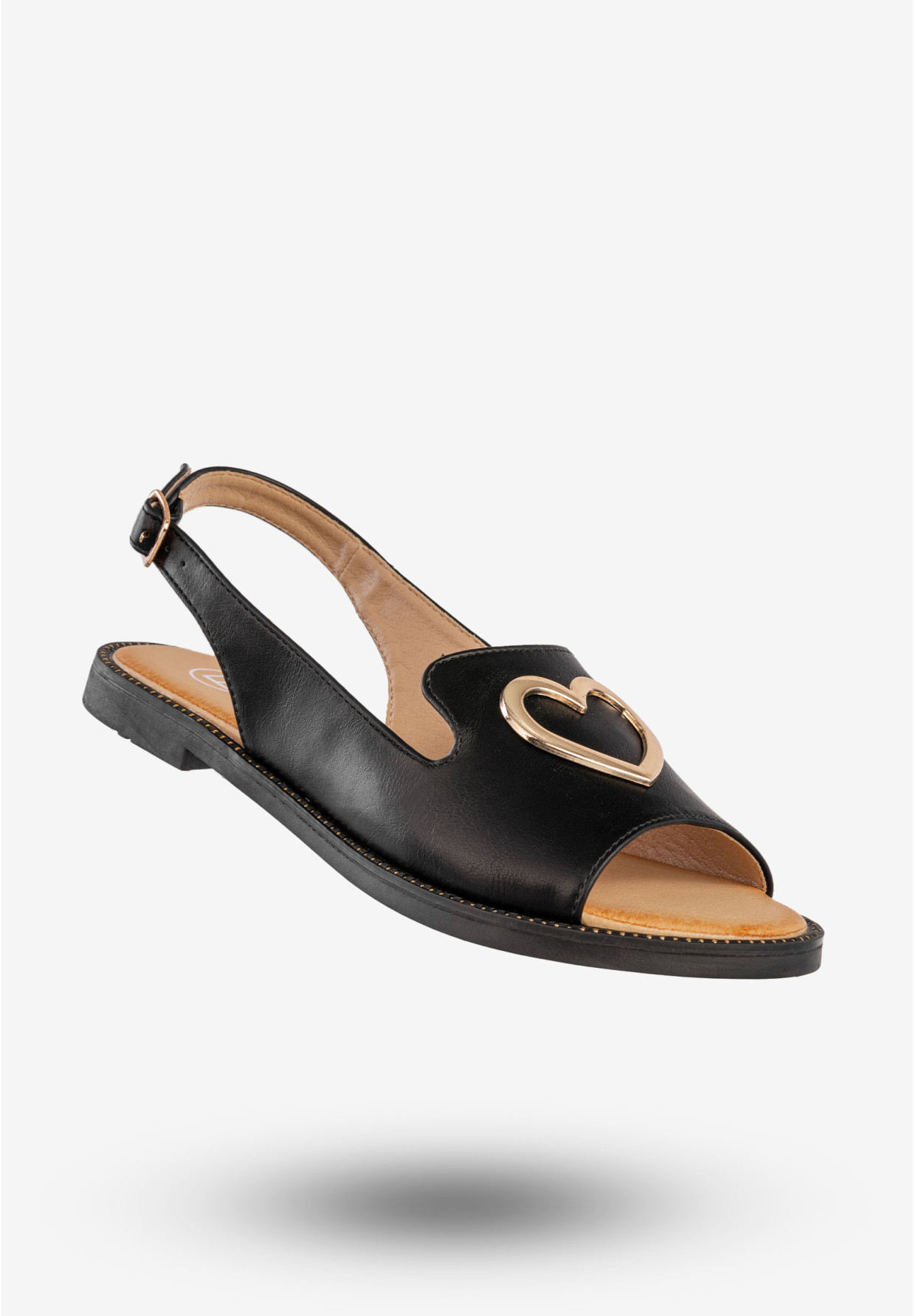 Sandały Damskie Ekoskóra Buty Z Sercem Płaski Obcas Czarne Filippo DS6926/25BK