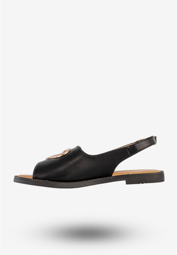 Sandały Damskie Ekoskóra Buty Z Sercem Płaski Obcas Czarne Filippo DS6926/25BK