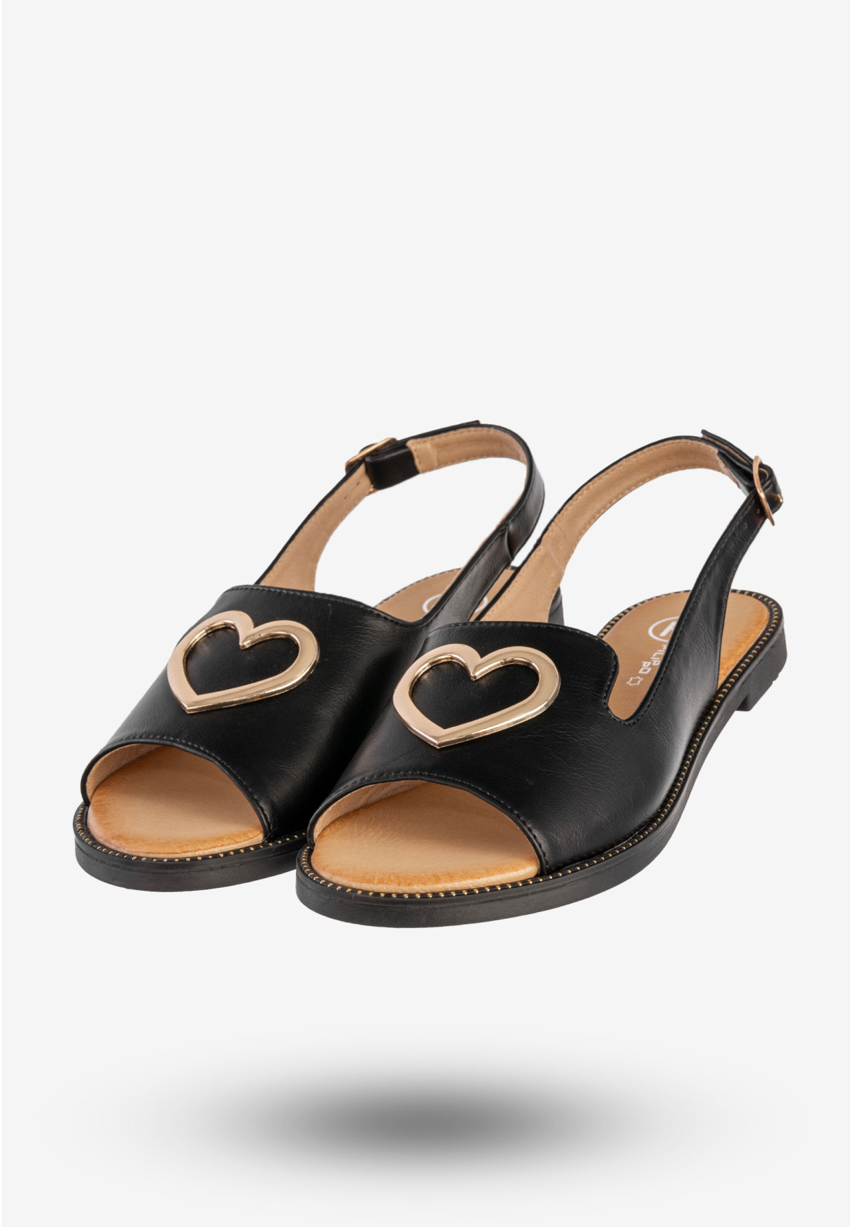 Sandały Damskie Ekoskóra Buty Z Sercem Płaski Obcas Czarne Filippo DS6926/25BK