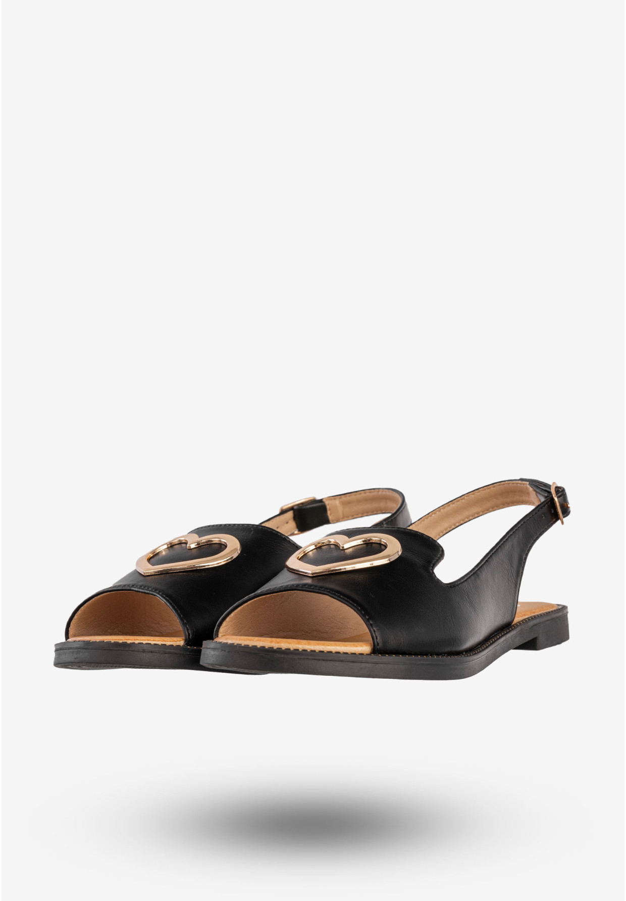 Sandały Damskie Ekoskóra Buty Z Sercem Płaski Obcas Czarne Filippo DS6926/25BK