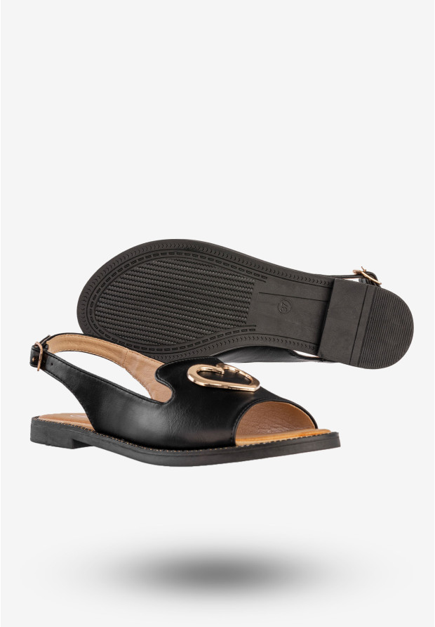 Sandały Damskie Ekoskóra Buty Z Sercem Płaski Obcas Czarne Filippo DS6926/25BK