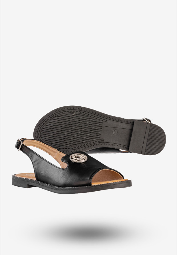 Sandały Damskie Ekoskóra Buty Eleganckie Płaski Obcas Czarne Filippo DS3666/25BK