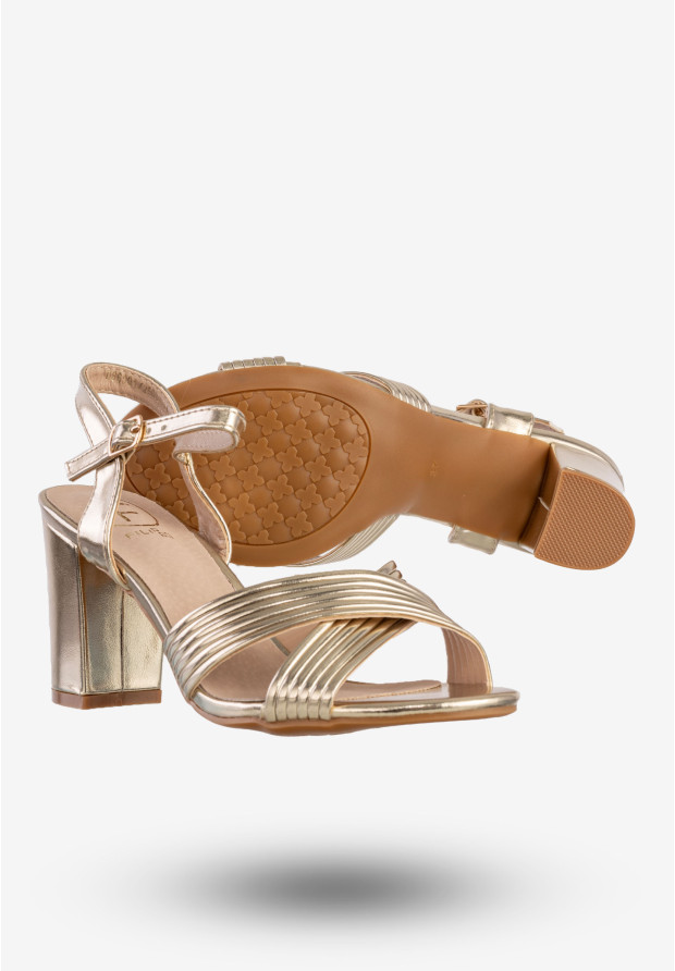 Sandały Damskie Ekoskóra Buty Eleganckie Na Słupku Złote Filippo DS6901/25GO