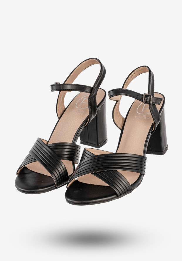 Sandały Damskie Ekoskóra Buty Eleganckie Na Słupku Czarne Filippo DS6901/25BK