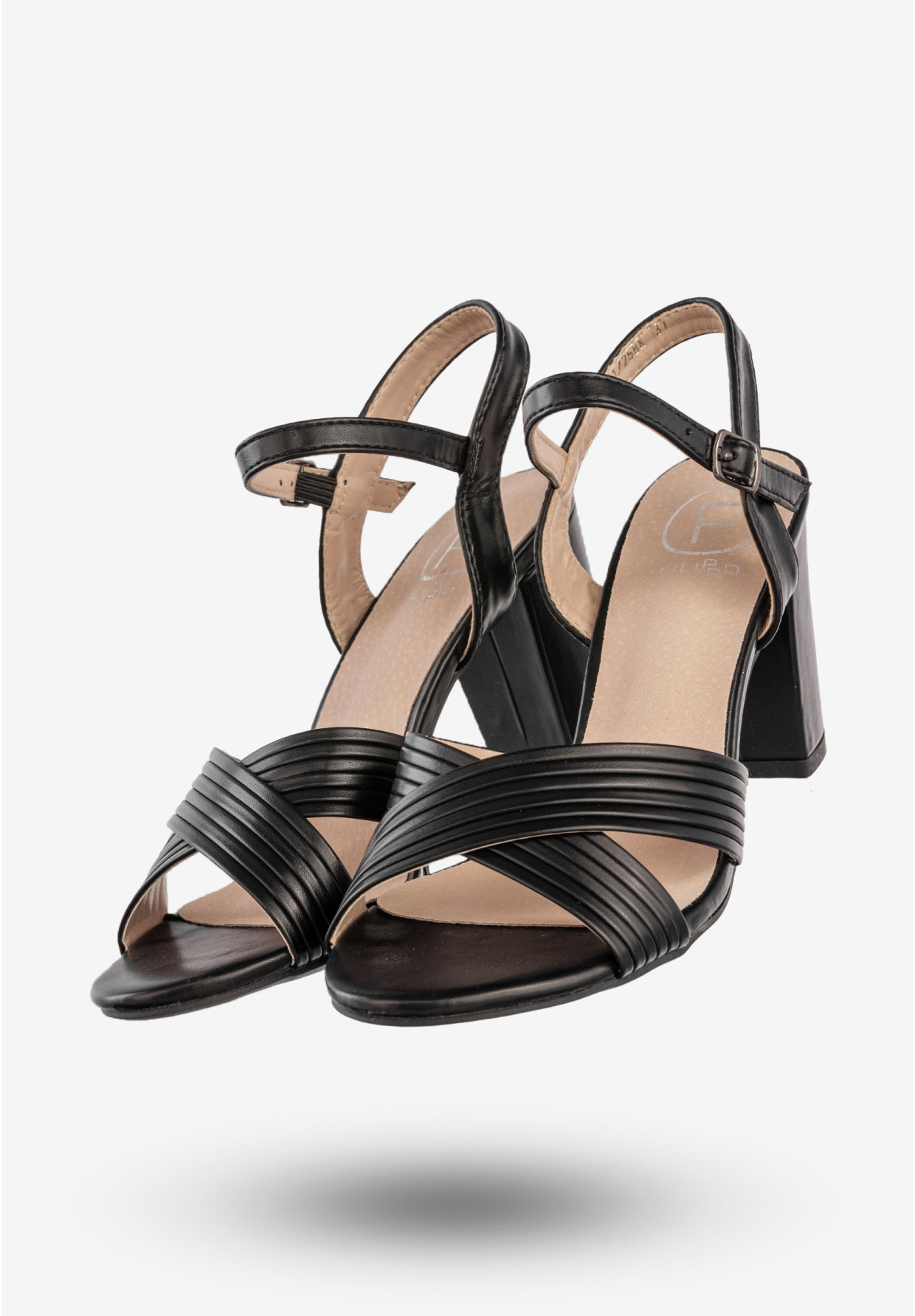 Sandały Damskie Ekoskóra Buty Eleganckie Na Słupku Czarne Filippo DS6901/25BK