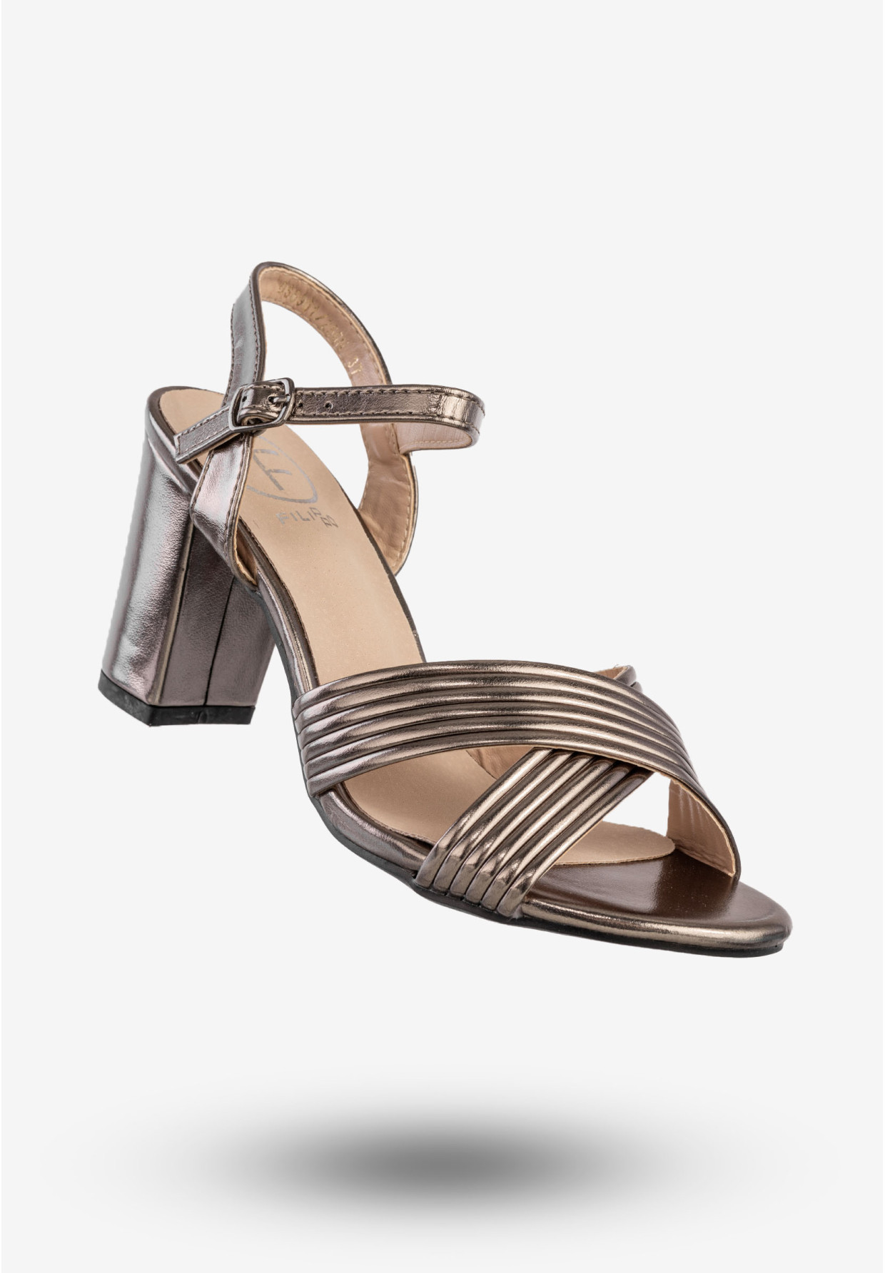 Sandały Damskie Ekoskóra Buty Eleganckie Na Słupku Metaliczne Filippo DS6901/25GN