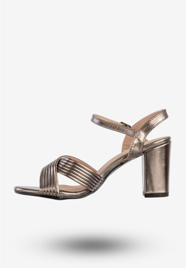 Sandały Damskie Ekoskóra Buty Eleganckie Na Słupku Metaliczne Filippo DS6901/25GN