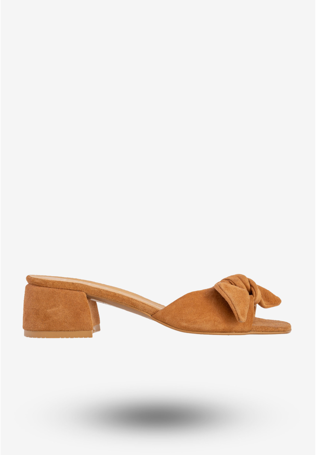 Klapki Damskie Skórzane Z Kokardą Buty Na Klocku Camel EMMA 8391