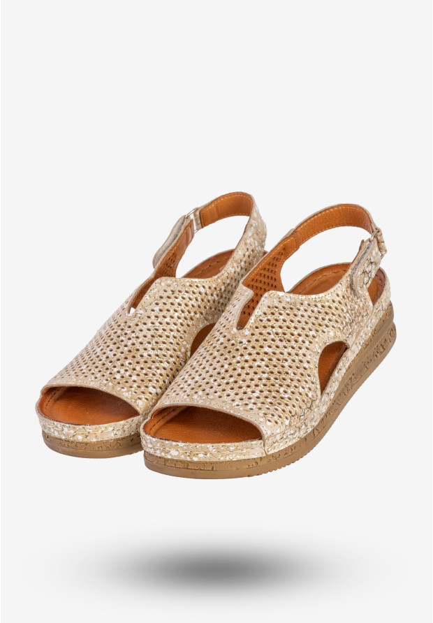 Sandały Damskie Skórzane Maciejka Buty Eleganckie Złote L4494-25/00-1