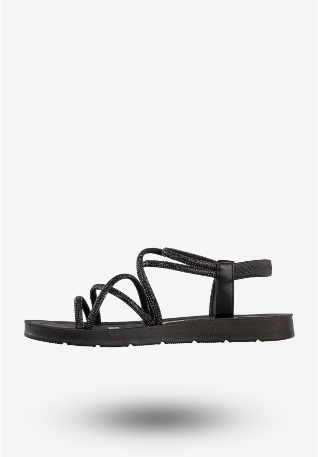 Sandały Damskie Buty Eleganckie Błyszczące Na Lato Czarne Filippo DS6884/25BK