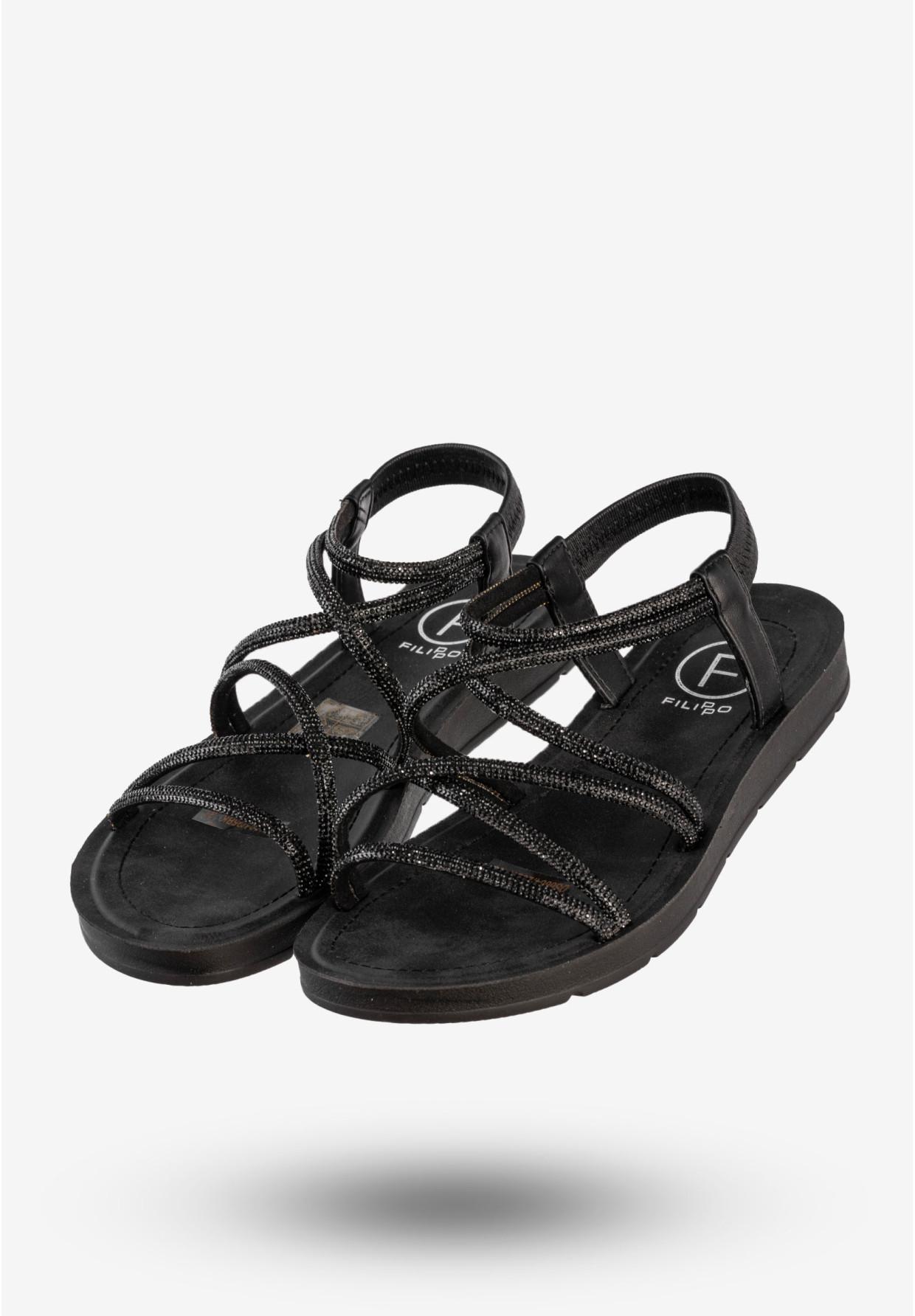 Sandały Damskie Buty Eleganckie Błyszczące Na Lato Czarne Filippo DS6884/25BK