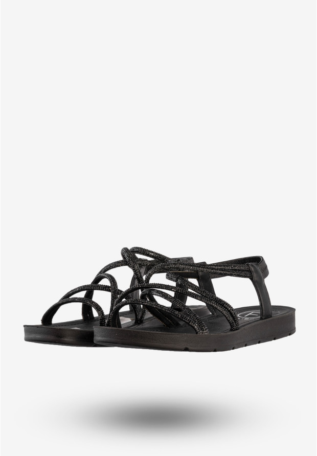 Sandały Damskie Buty Eleganckie Błyszczące Na Lato Czarne Filippo DS6884/25BK
