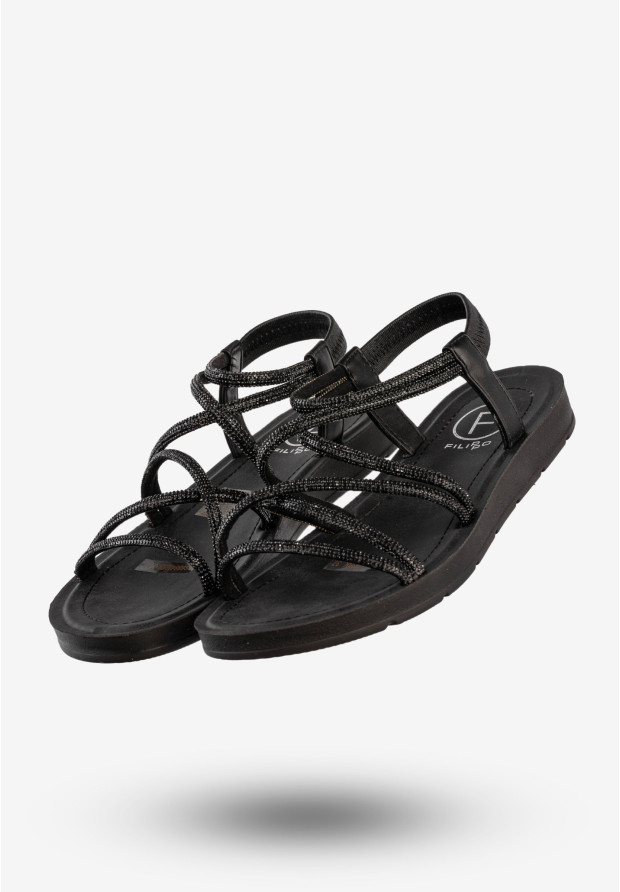 Sandały Damskie Buty Eleganckie Błyszczące Na Lato Czarne Filippo DS6884/25BK