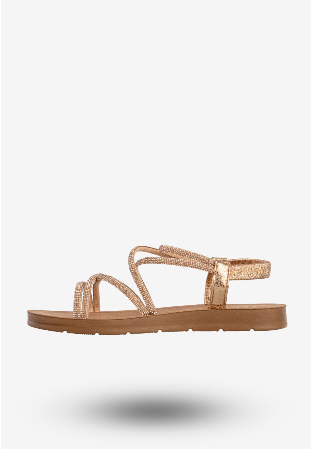 Sandały Damskie Buty Eleganckie Błyszczące Na Lato Złote Filippo DS6884/25GO