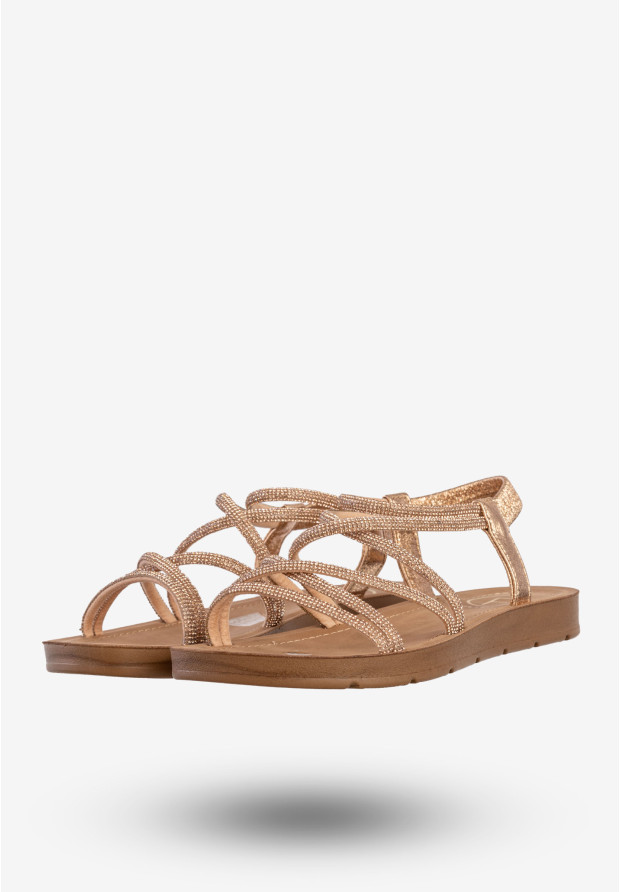 Sandały Damskie Buty Eleganckie Błyszczące Na Lato Złote Filippo DS6884/25GO
