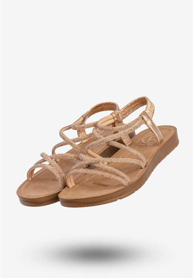 Sandały Damskie Buty Eleganckie Błyszczące Na Lato Złote Filippo DS6884/25GO