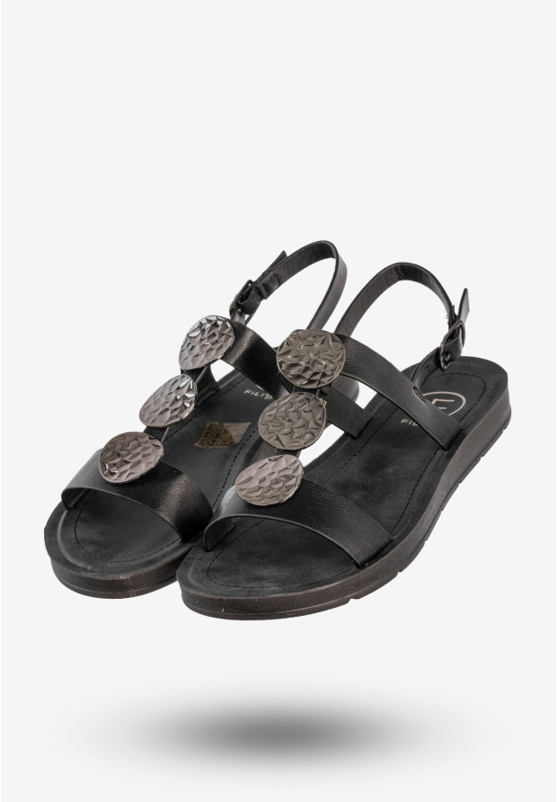 Sandały Damskie Ekoskóra Buty Eleganckie Na Lato Czarne Filippo DS6885/25BK