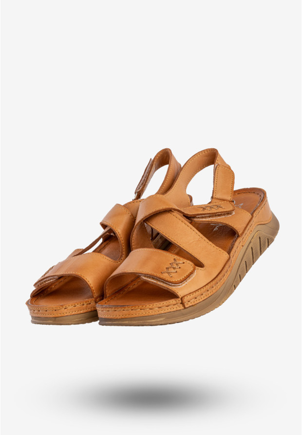Sandały Damskie Skórzane Buty Na Rzepy Wygodne Rude Maciejka L4496-29/00-1