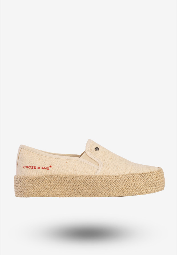 Espadryle Damskie Cross Jeans Buty Wsuwane Na Platformie Beżowe JJ2R4014C