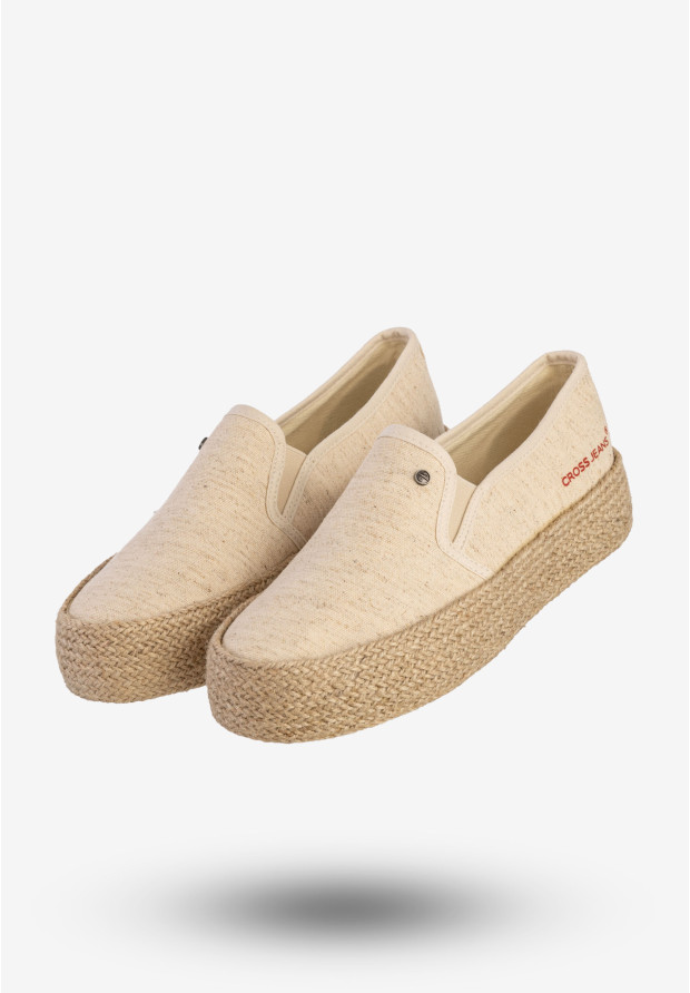 Espadryle Damskie Cross Jeans Buty Wsuwane Na Platformie Beżowe JJ2R4014C