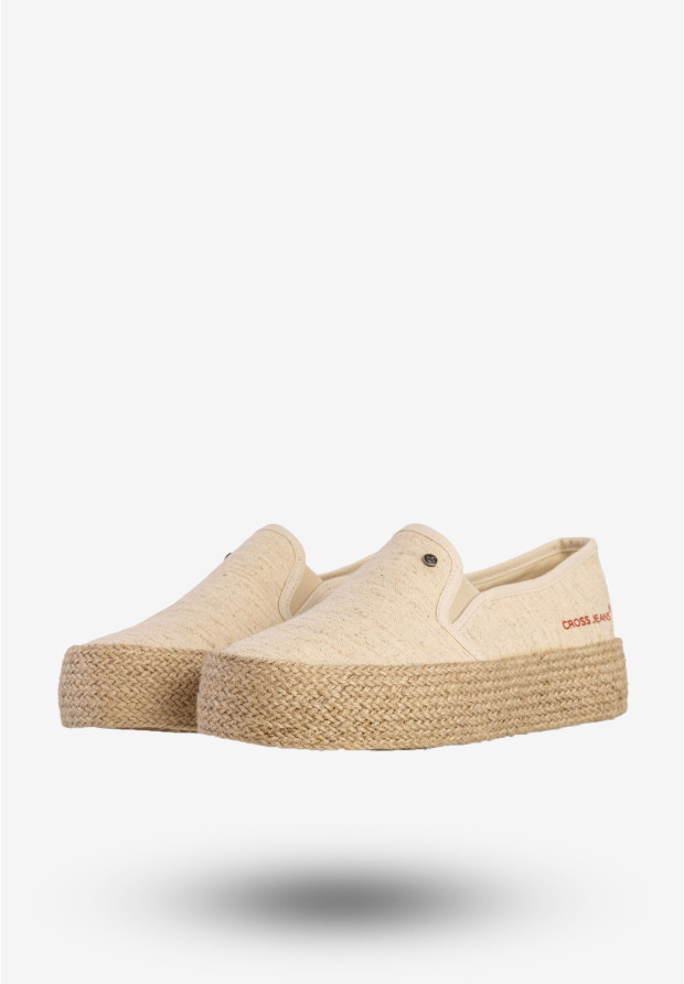 Espadryle Damskie Cross Jeans Buty Wsuwane Na Platformie Beżowe JJ2R4014C