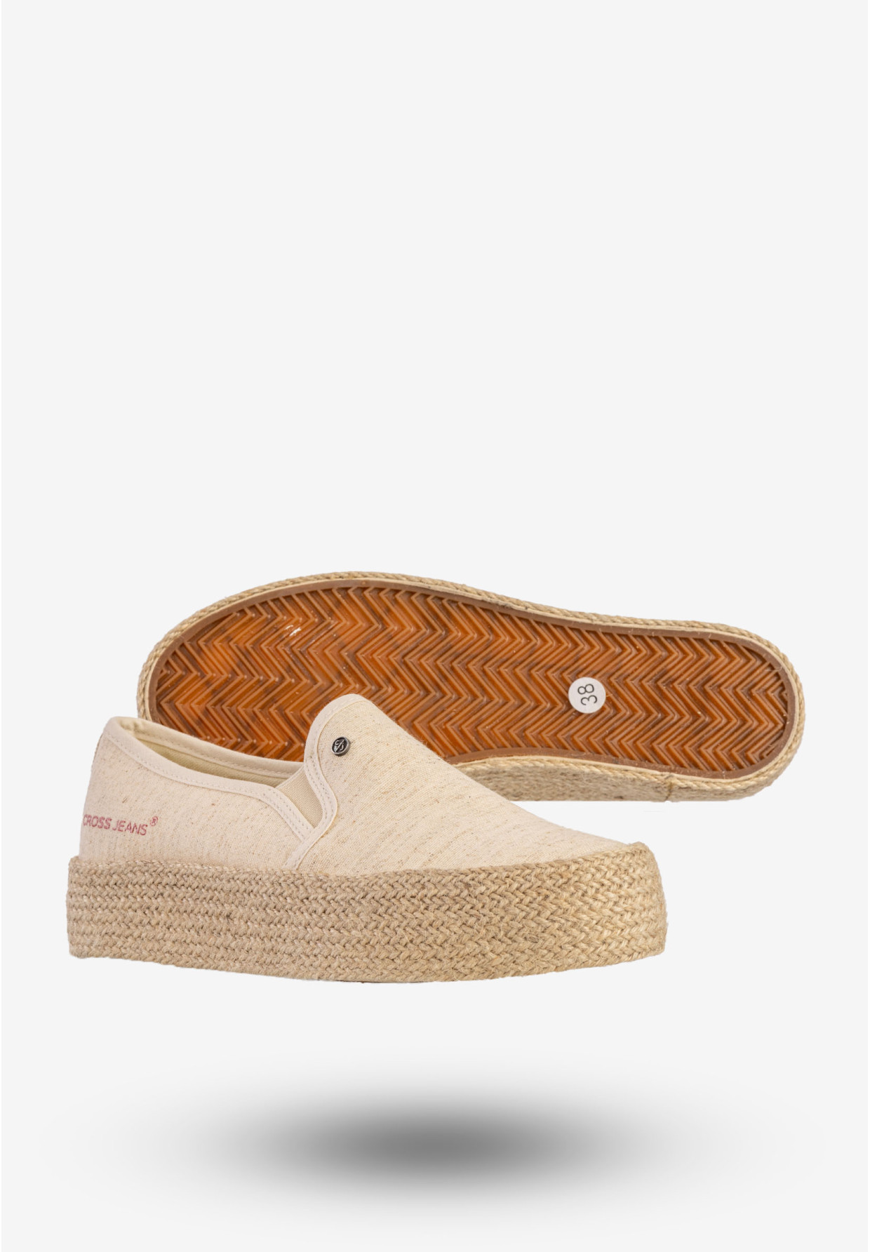 Espadryle Damskie Cross Jeans Buty Wsuwane Na Platformie Beżowe JJ2R4014C