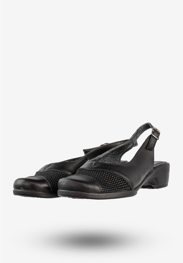 Sandały Damskie Skórzane Buty Czółenka Wygodne Czarne Demi 913