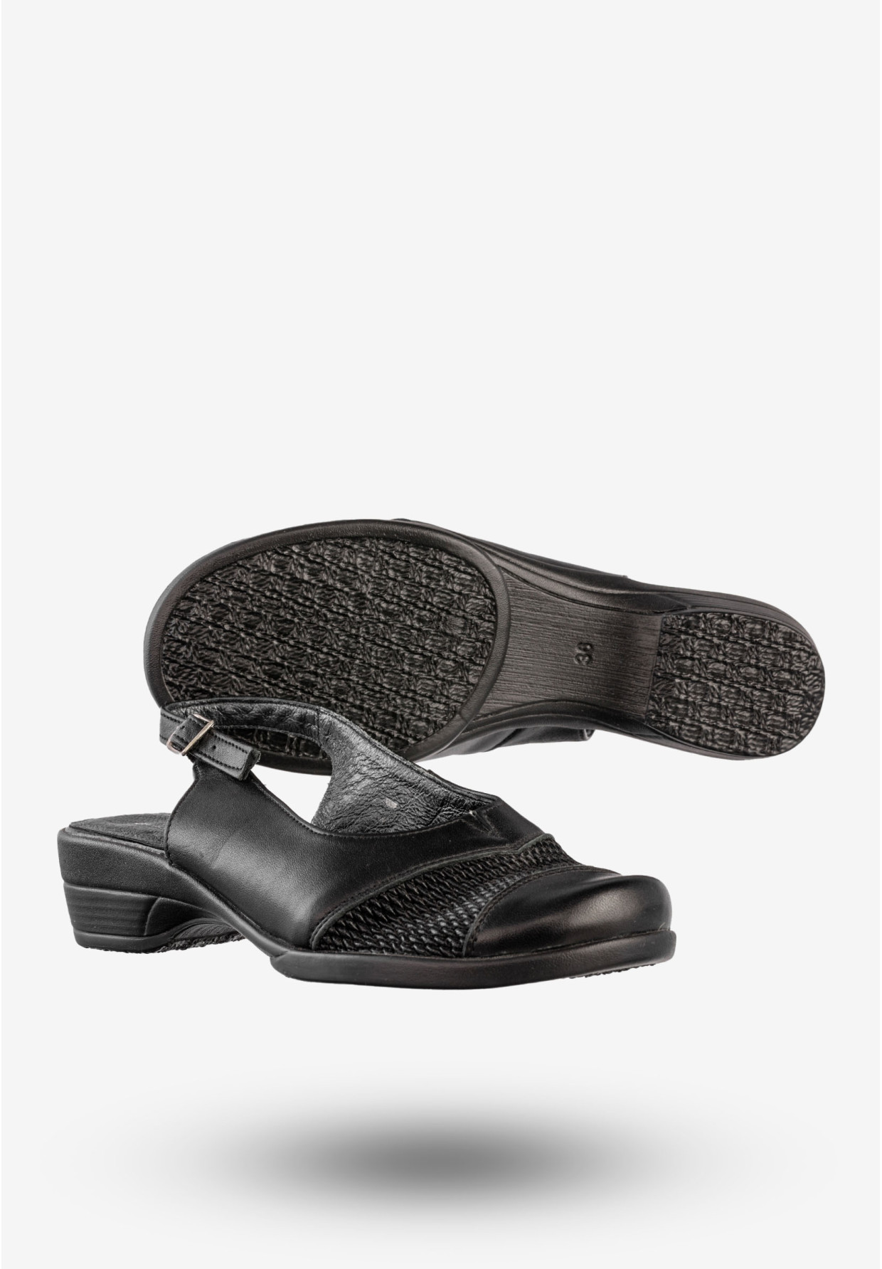 Sandały Damskie Skórzane Buty Czółenka Wygodne Czarne Demi 913