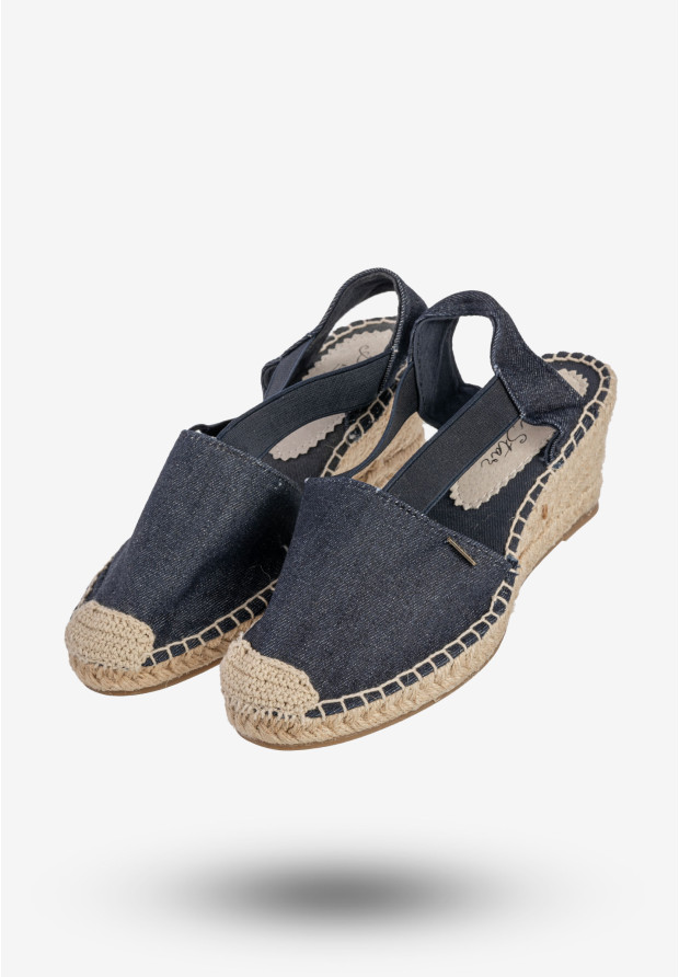 Espadryle Damskie BIG STAR Buty Na Koturnie Granatowe W274264