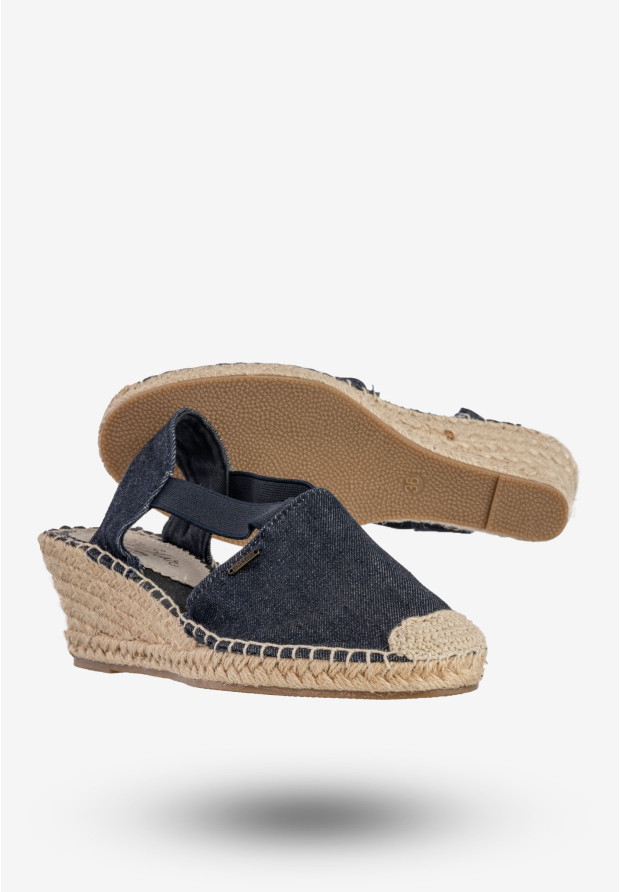 Espadryle Damskie BIG STAR Buty Na Koturnie Granatowe W274264
