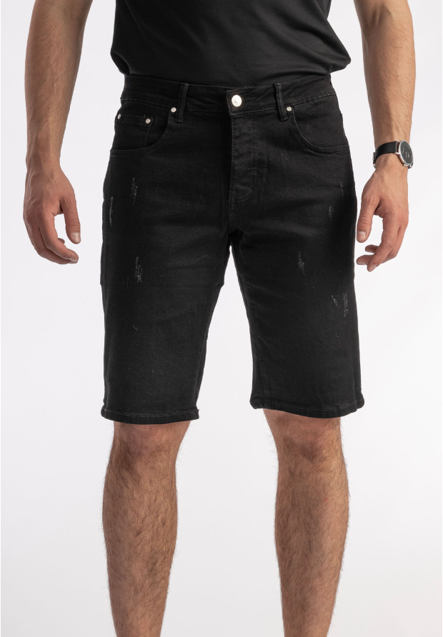 Spodenki Męskie Czarne Jeansowe Materiałowe Rozciągliwe JD-210