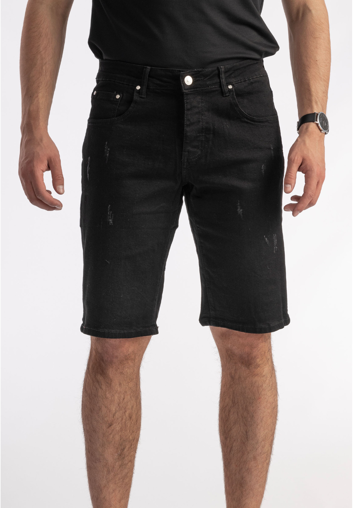 Spodenki Męskie Czarne Jeansowe Materiałowe Rozciągliwe JD-210