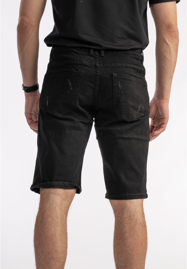 Spodenki Męskie Czarne Jeansowe Materiałowe Rozciągliwe JD-210
