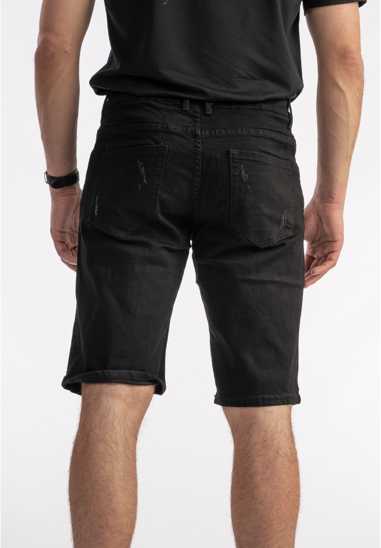 Spodenki Męskie Czarne Jeansowe Materiałowe Rozciągliwe JD-210