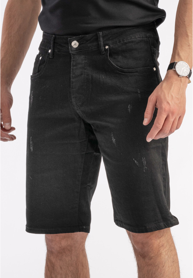 Spodenki Męskie Czarne Jeansowe Materiałowe Rozciągliwe JD-210