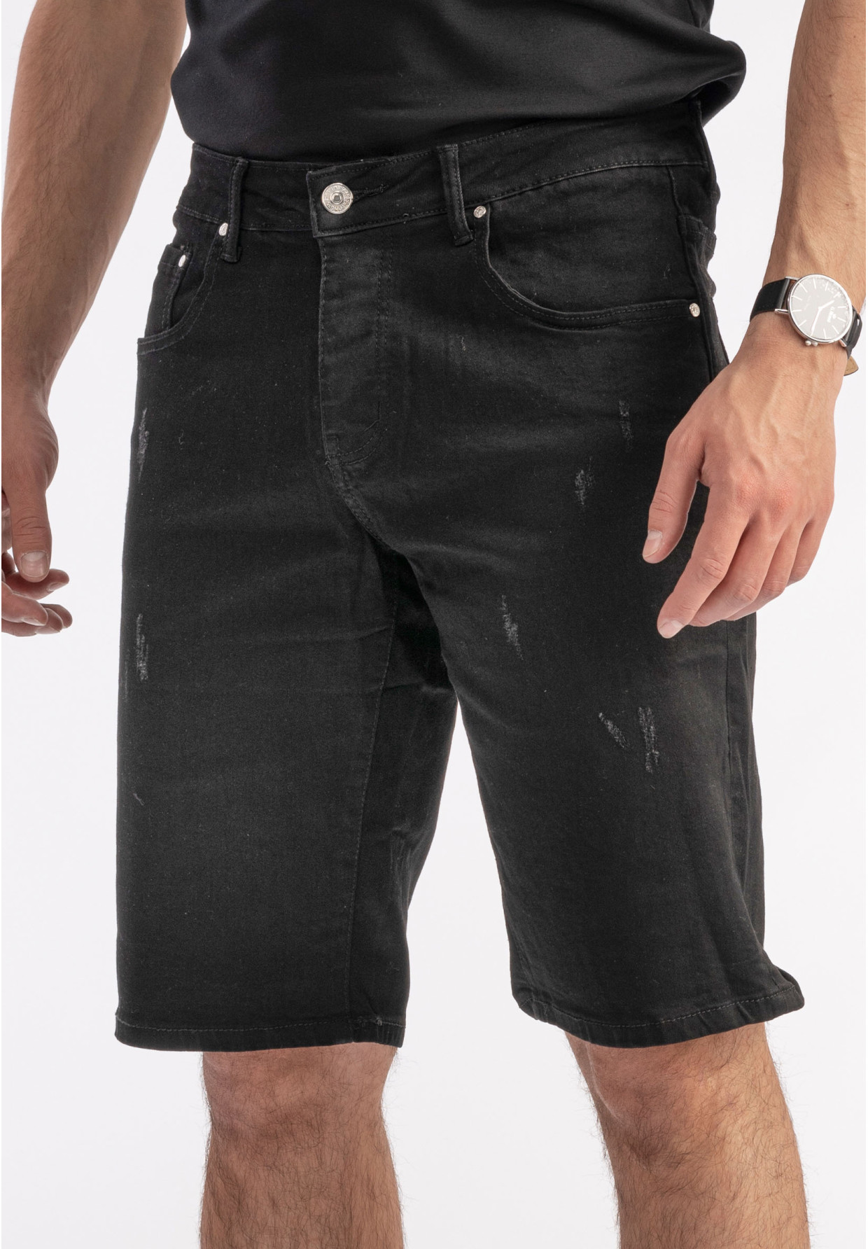 Spodenki Męskie Czarne Jeansowe Materiałowe Rozciągliwe JD-210