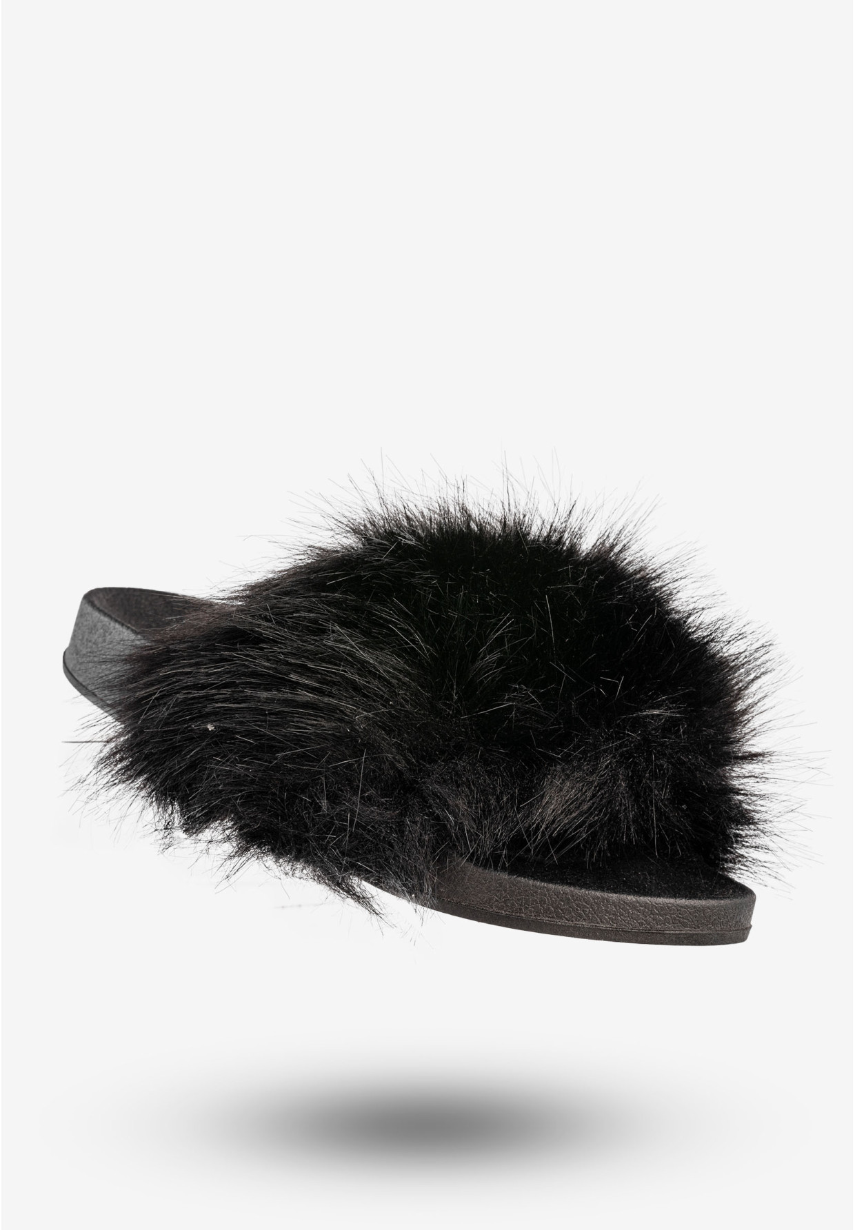 Klapki Damskie Z Futerkiem Modne Wygodne Buty Czarne Jezzi 21SD10-3943-BLACK