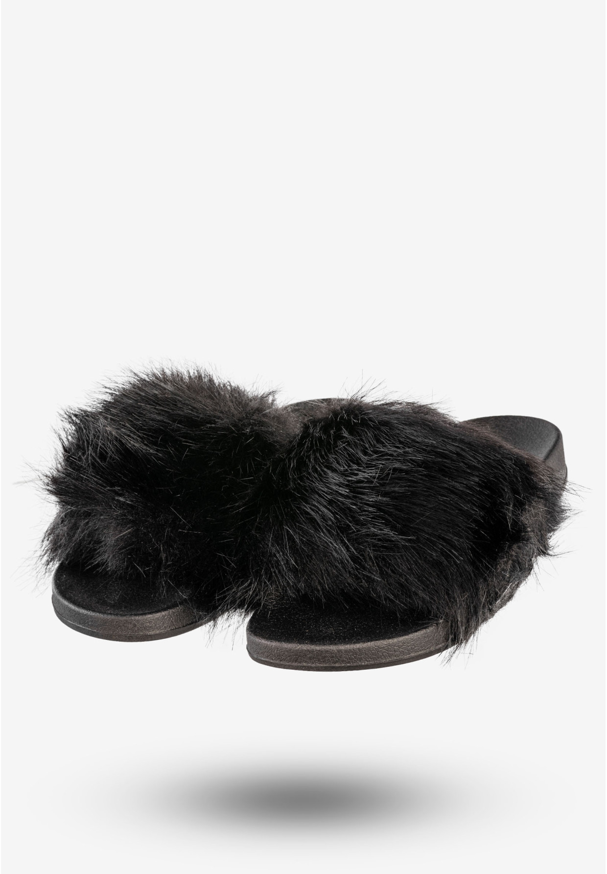 Klapki Damskie Z Futerkiem Modne Wygodne Buty Czarne Jezzi 21SD10-3943-BLACK