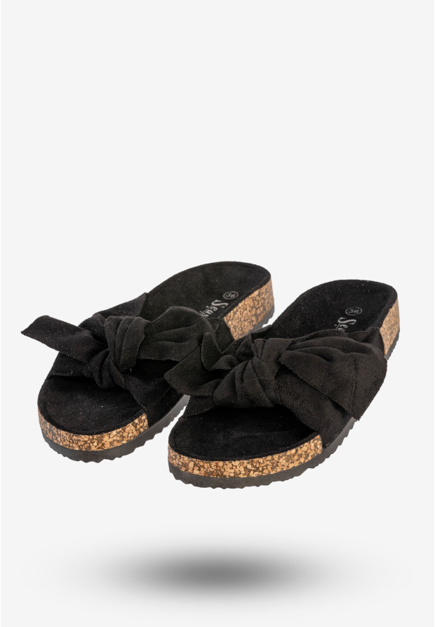 Klapki Damskie Z Kokardą Stylowe Buty Na Lato Czarne Seastar CK02P