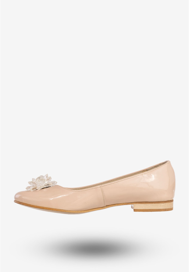 Baleriny Damskie Skórzane Z Kwiatem Eleganckie Buty Pudrowy Róż Burzyński 138LAN