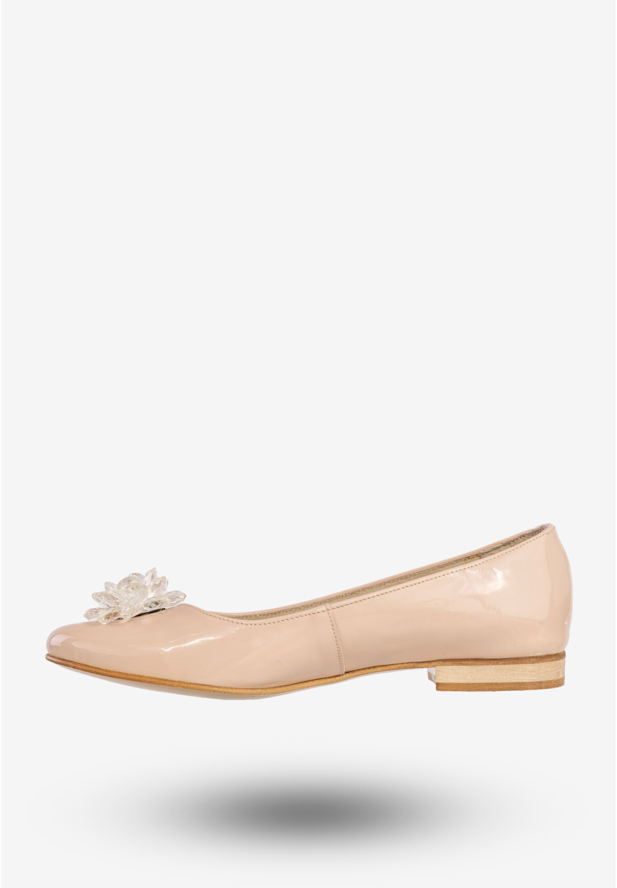 Baleriny Damskie Skórzane Z Kwiatem Eleganckie Buty Pudrowy Róż Burzyński 138LAN