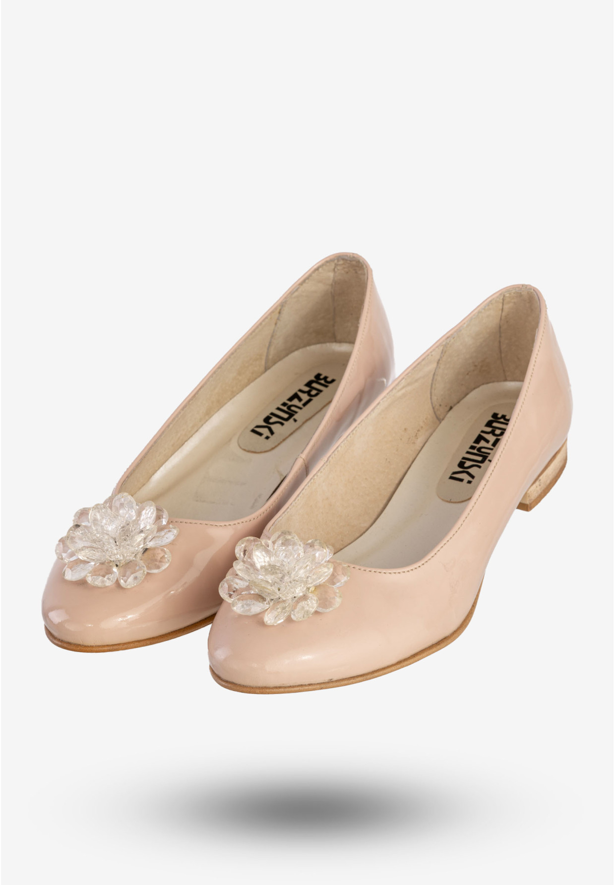 Baleriny Damskie Skórzane Z Kwiatem Eleganckie Buty Pudrowy Róż Burzyński 138LAN