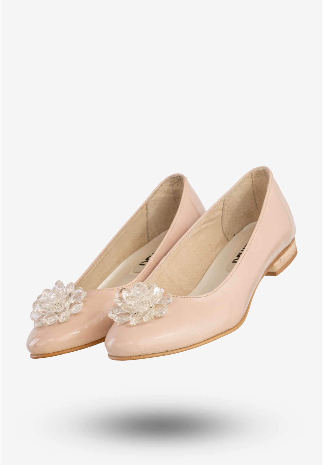 Baleriny Damskie Skórzane Z Kwiatem Eleganckie Buty Pudrowy Róż Burzyński 138LAN