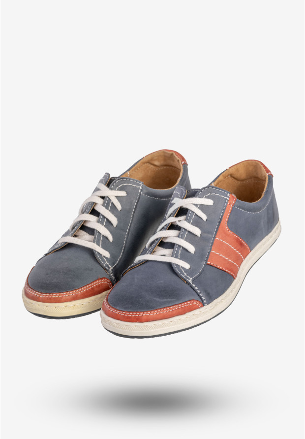 Półbuty Damskie Skórzane Sneakersy Klasyczne Granatowe OST 260