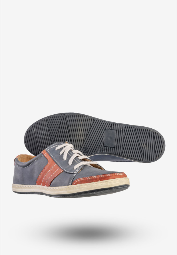 Półbuty Damskie Skórzane Sneakersy Klasyczne Granatowe OST 260