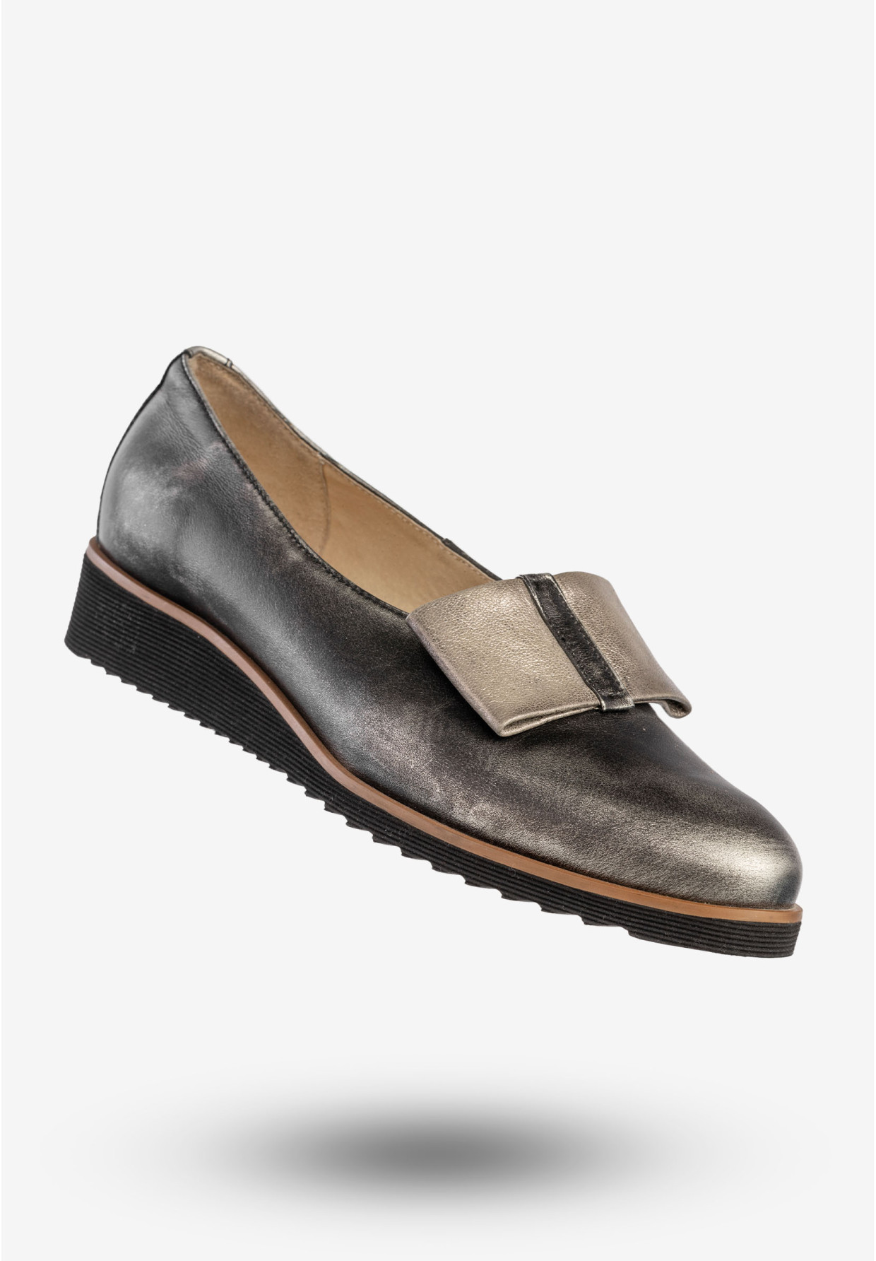 Półbuty Damskie Skórzane Buty Eleganckie Czarne Srebrzyste Piko 1612