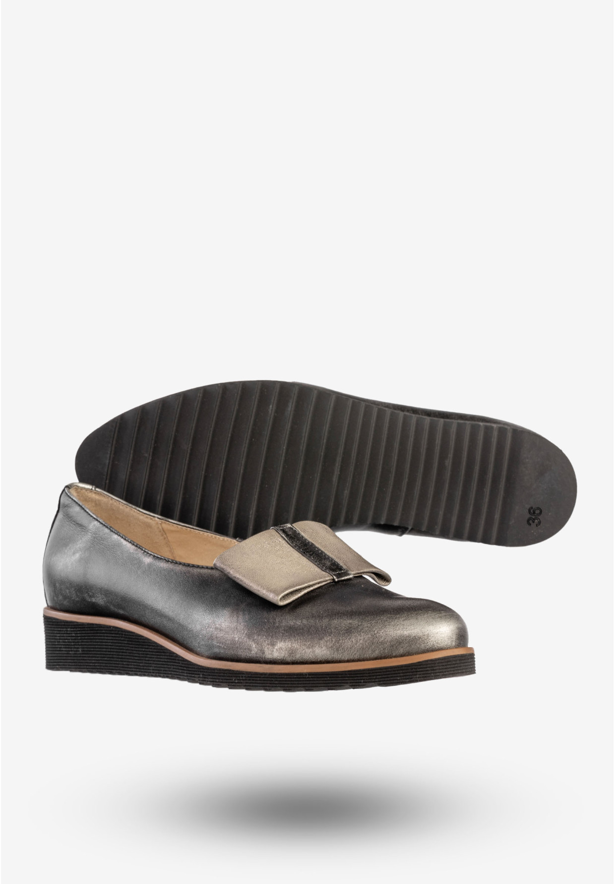 Półbuty Damskie Skórzane Buty Eleganckie Czarne Srebrzyste Piko 1612