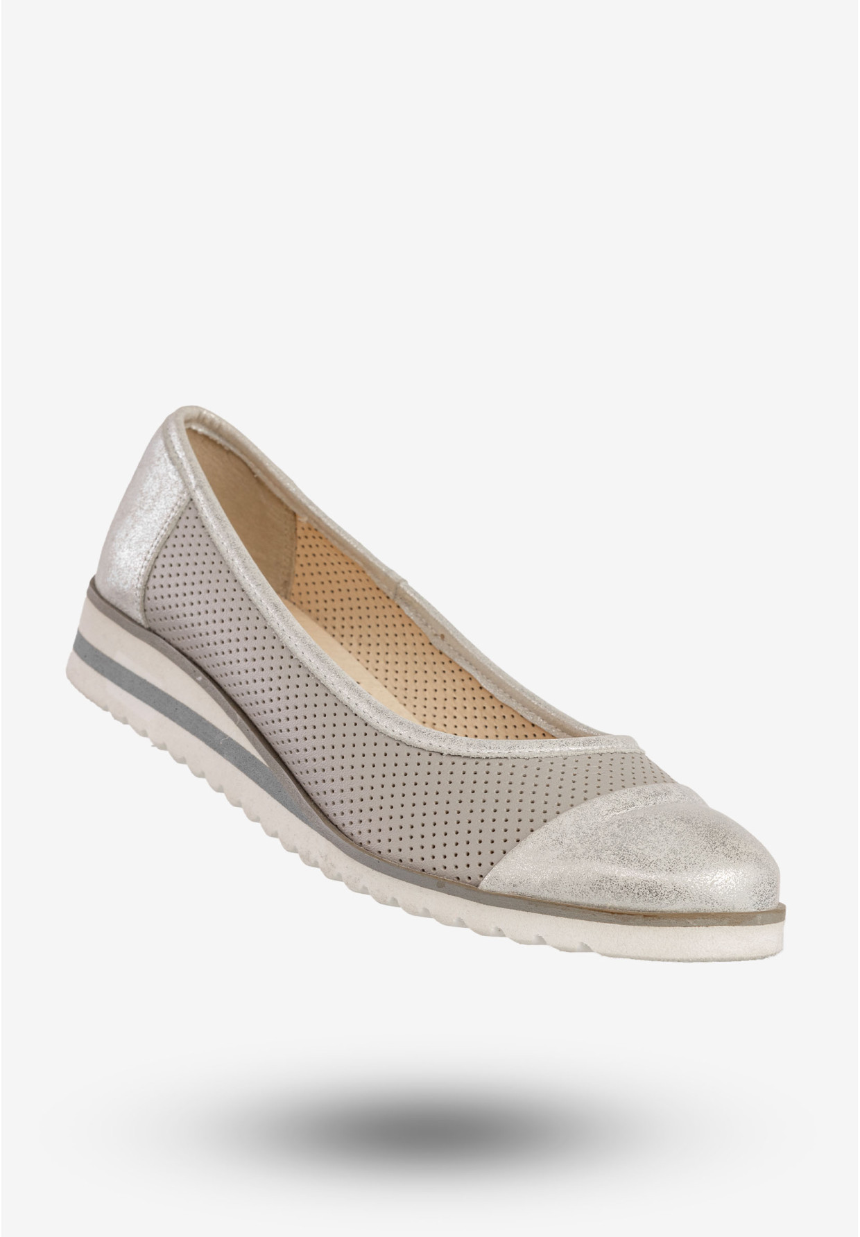 Baleriny Damskie Skórzane Buty Eleganckie Srebrne Zaranto D-307