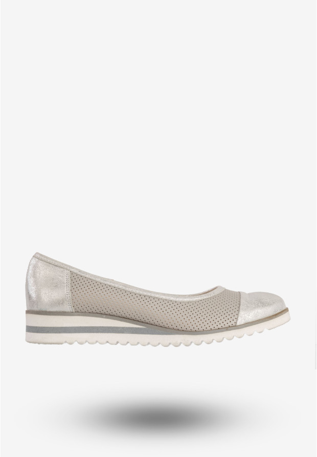 Baleriny Damskie Skórzane Buty Eleganckie Srebrne Zaranto D-307